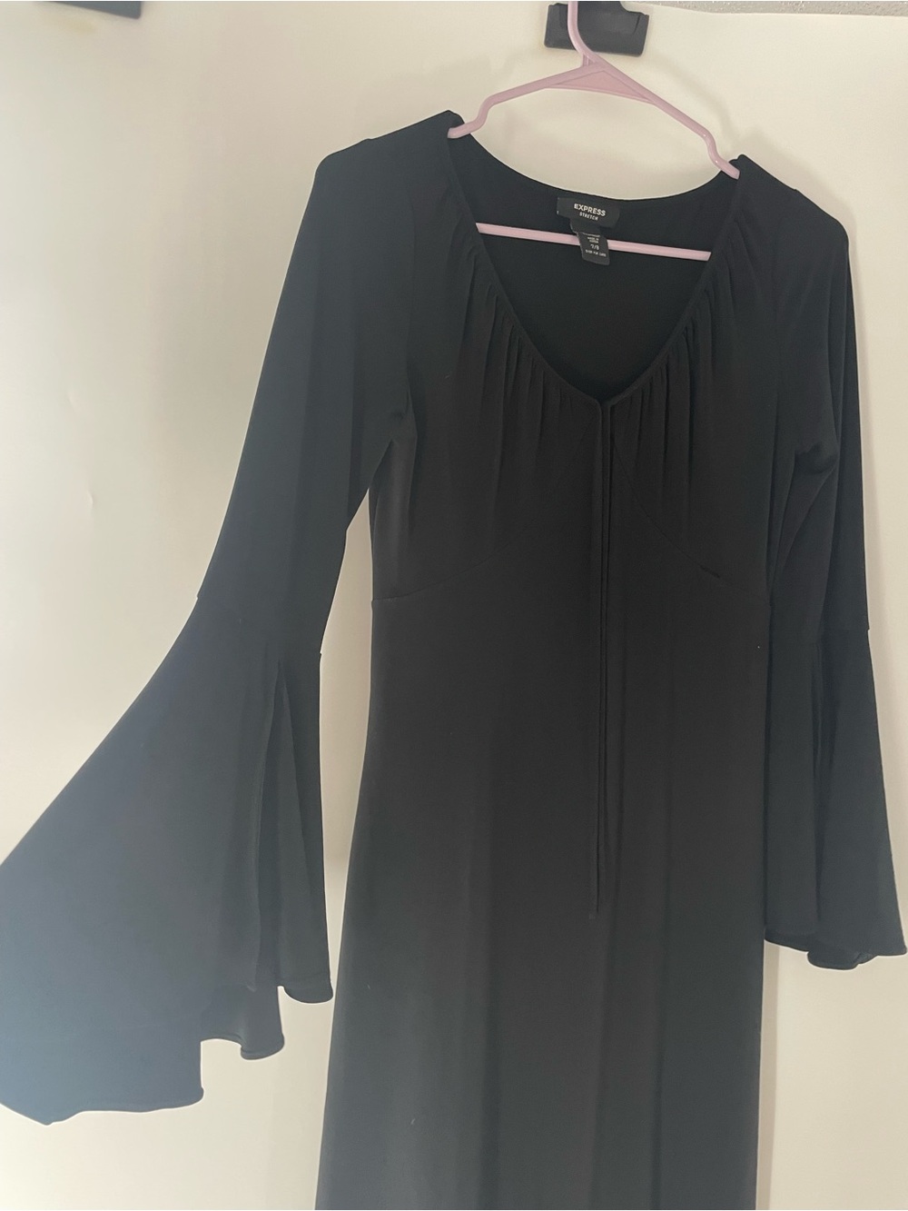 Express Whimsigoth Black Bell-Sleeve Midi Dress Elvira